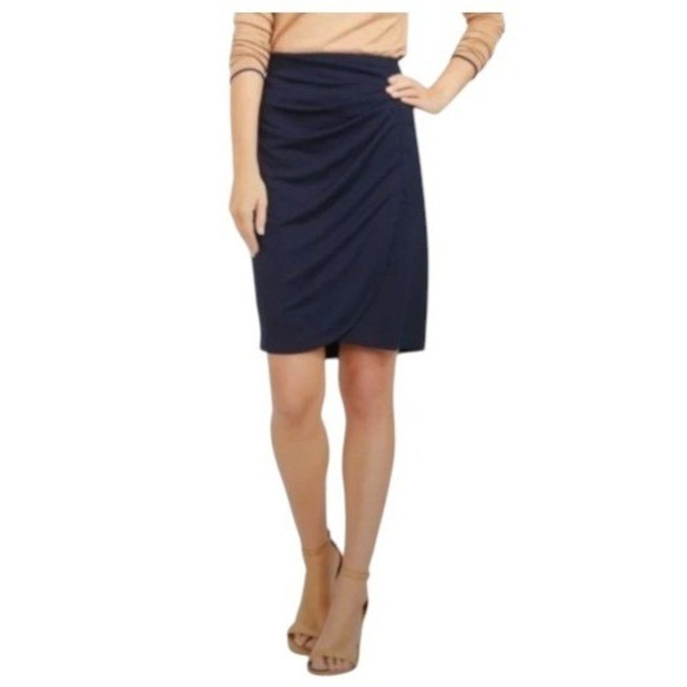 J.McLaughlin Parkhurst Navy Solid Ruched Stretch Career Pencil Skirt Sz 12‎